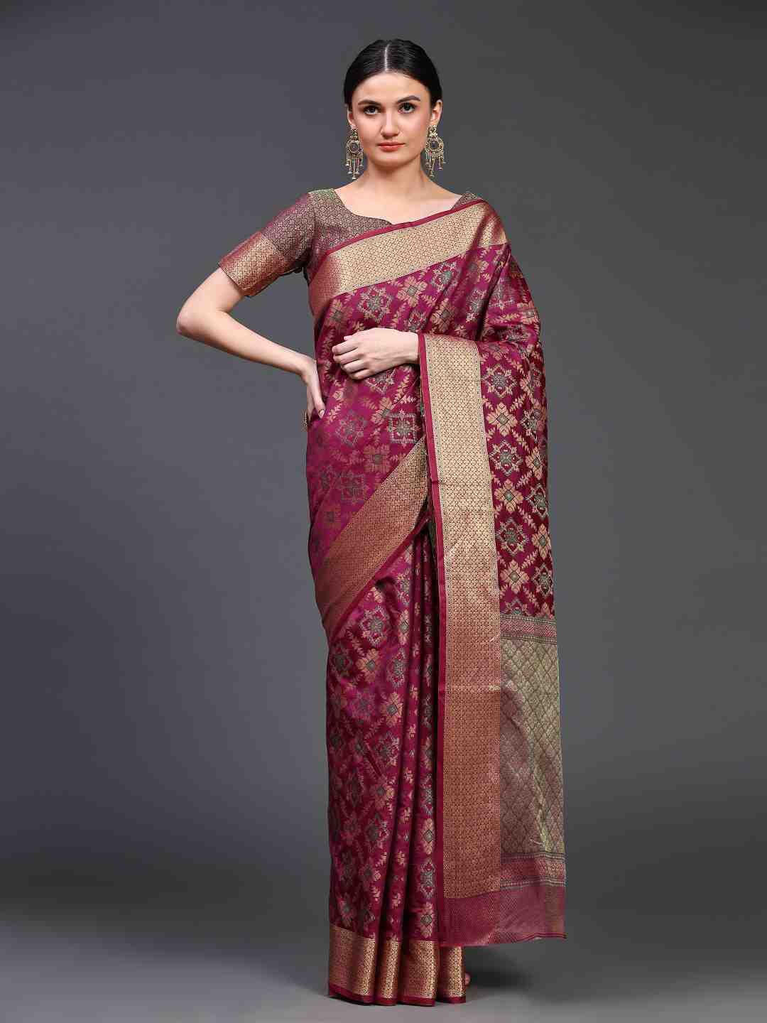 

JUST FASHION Ethnic Motifs Woven Design Zari Patola Saree, Maroon