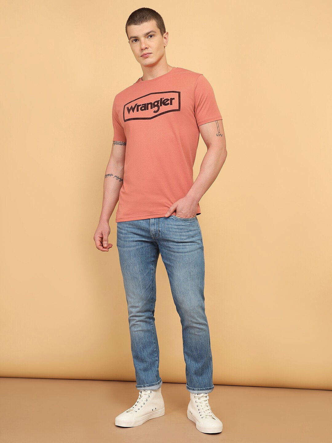 

Wrangler Typography Printed Cotton T-shirt, Orange