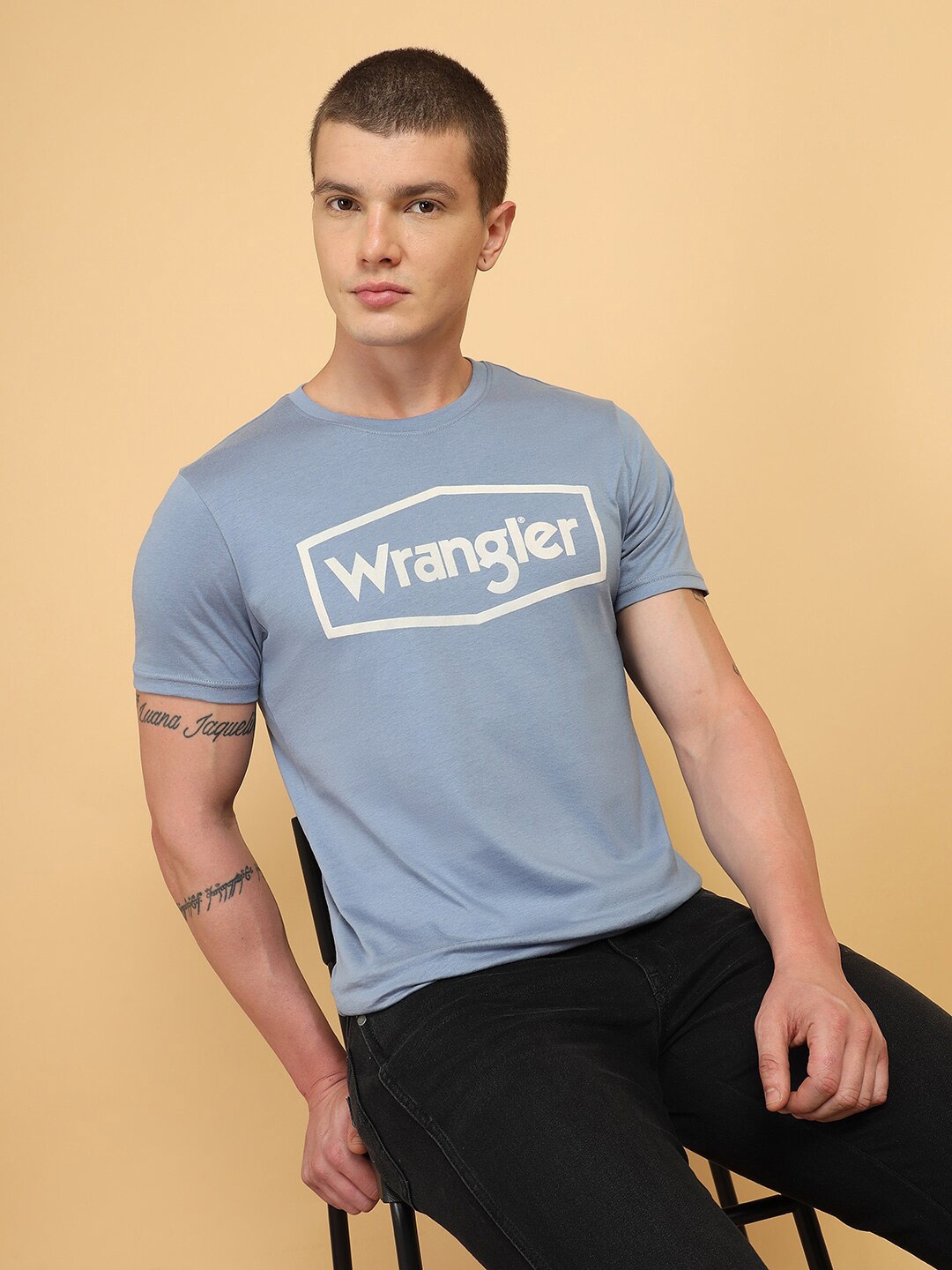 Wrangler Typography Printed Cotton T-shirt, Blue