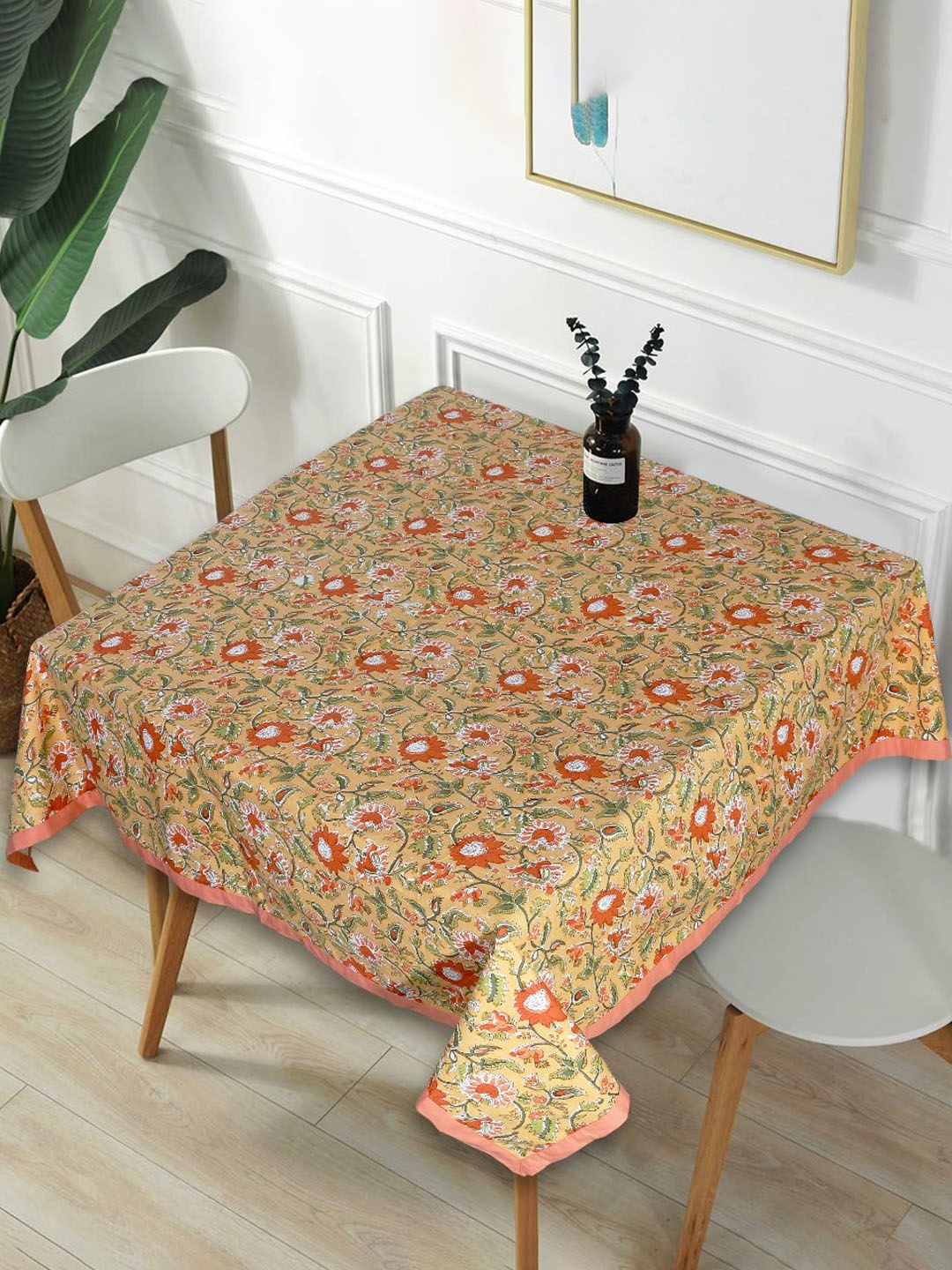 

INDHOME LIFE Orange & Peach Coloured Printed Cotton Square 4-Seater Table Cover