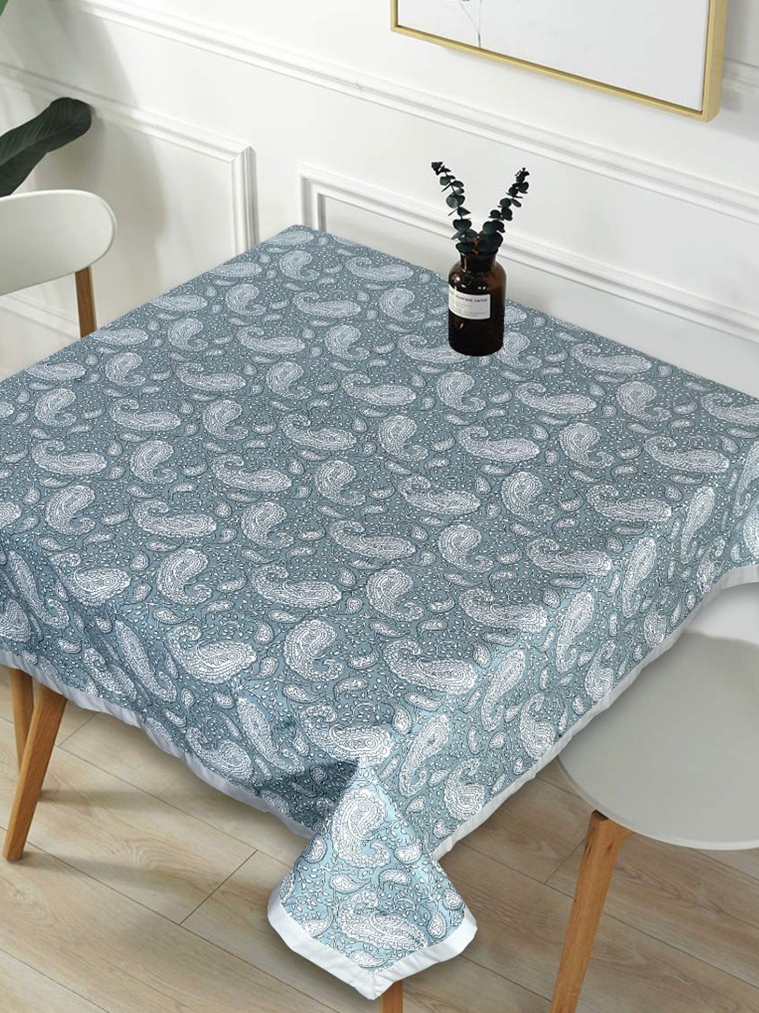 

INDHOME LIFE Brown & Grey Printed Cotton Square 4-Seater Table Cover