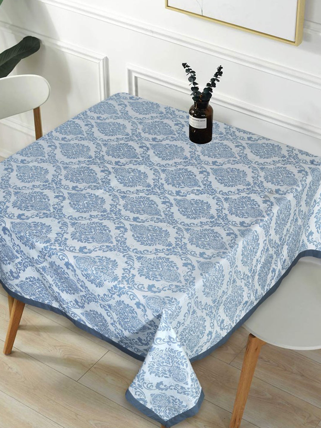 

INDHOME LIFE Blue & White Printed Cotton Square 4-Seater Table Cover