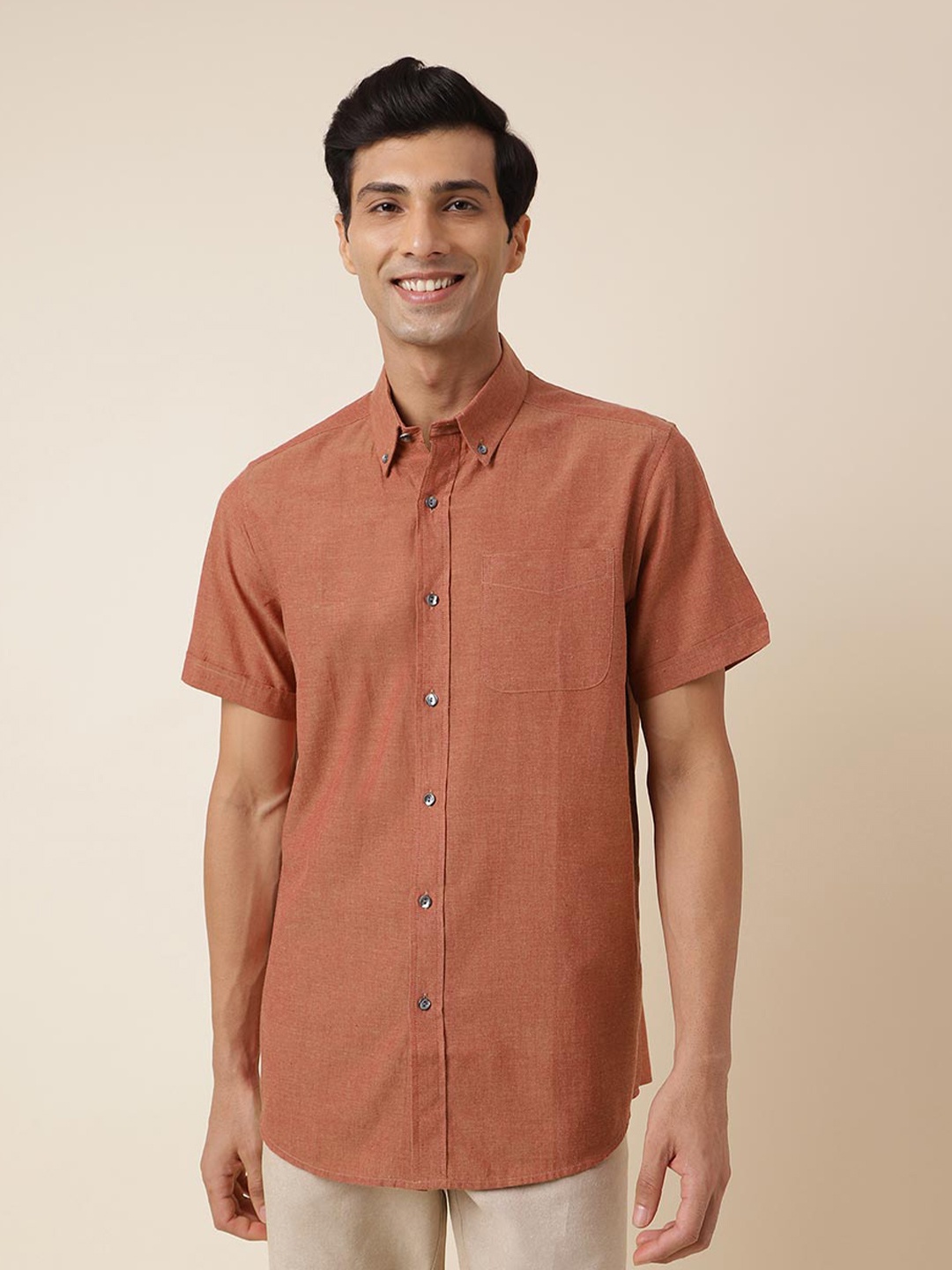 

Fabindia Spread Collar Cotton Casual Shirt, Rust