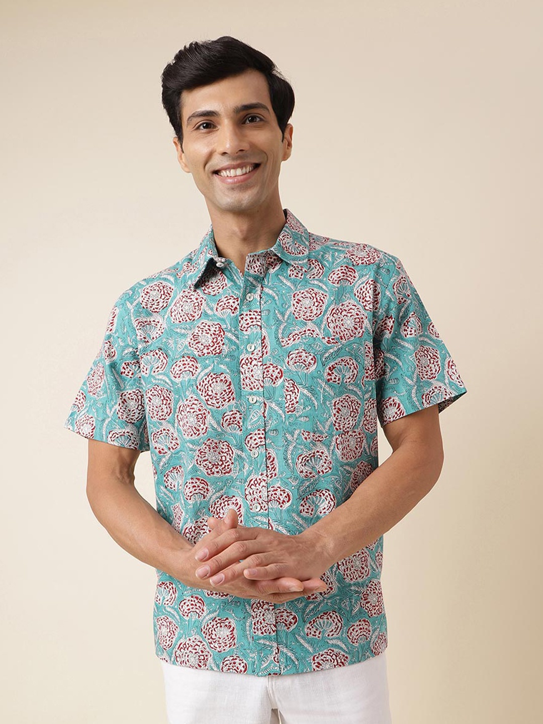 

Fabindia Ethnic Motifs Printed Cotton Casual Shirt, Green