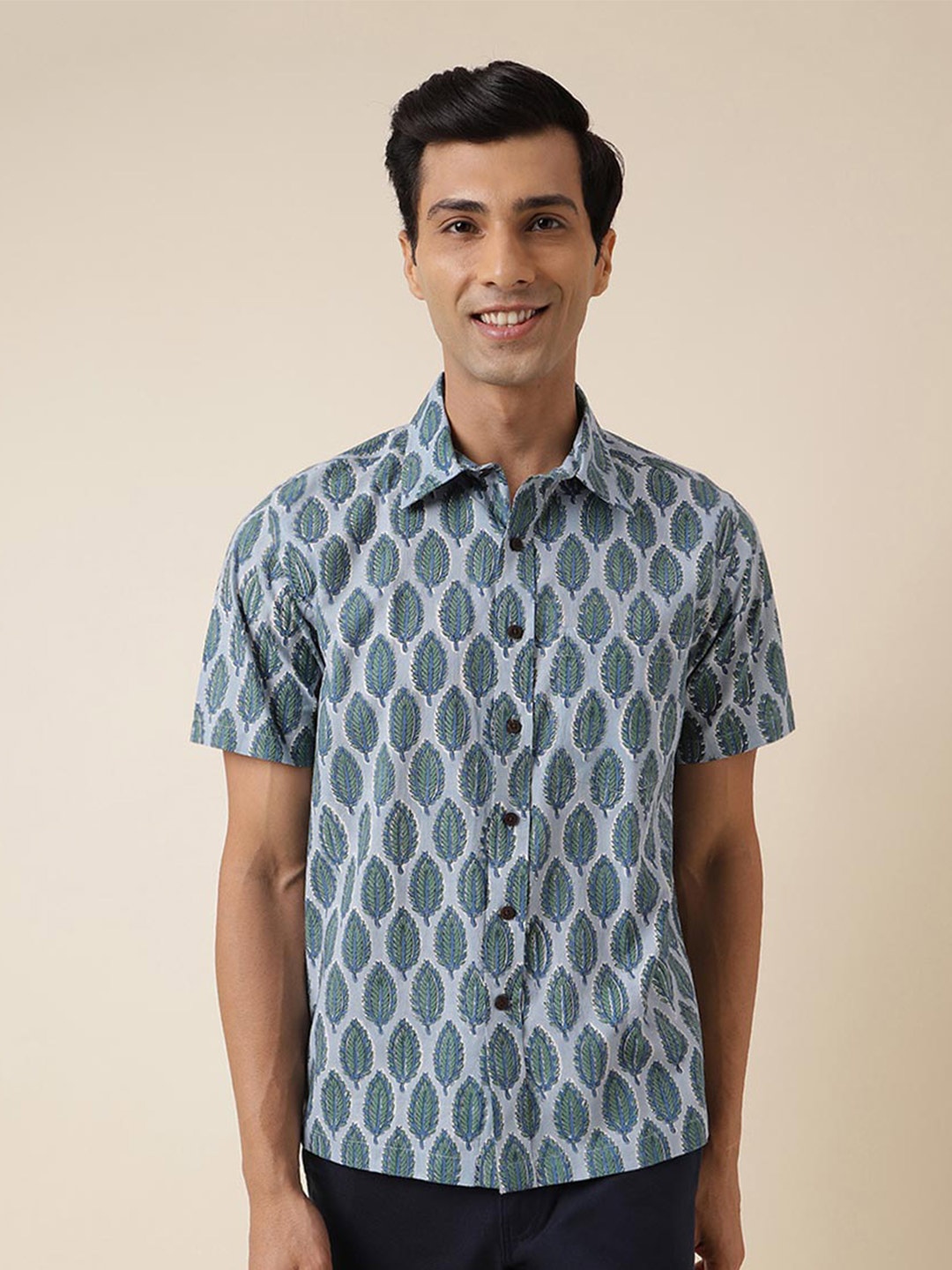 

Fabindia Ethnic Motifs Printed Cotton Opaque Casual Shirt, Blue
