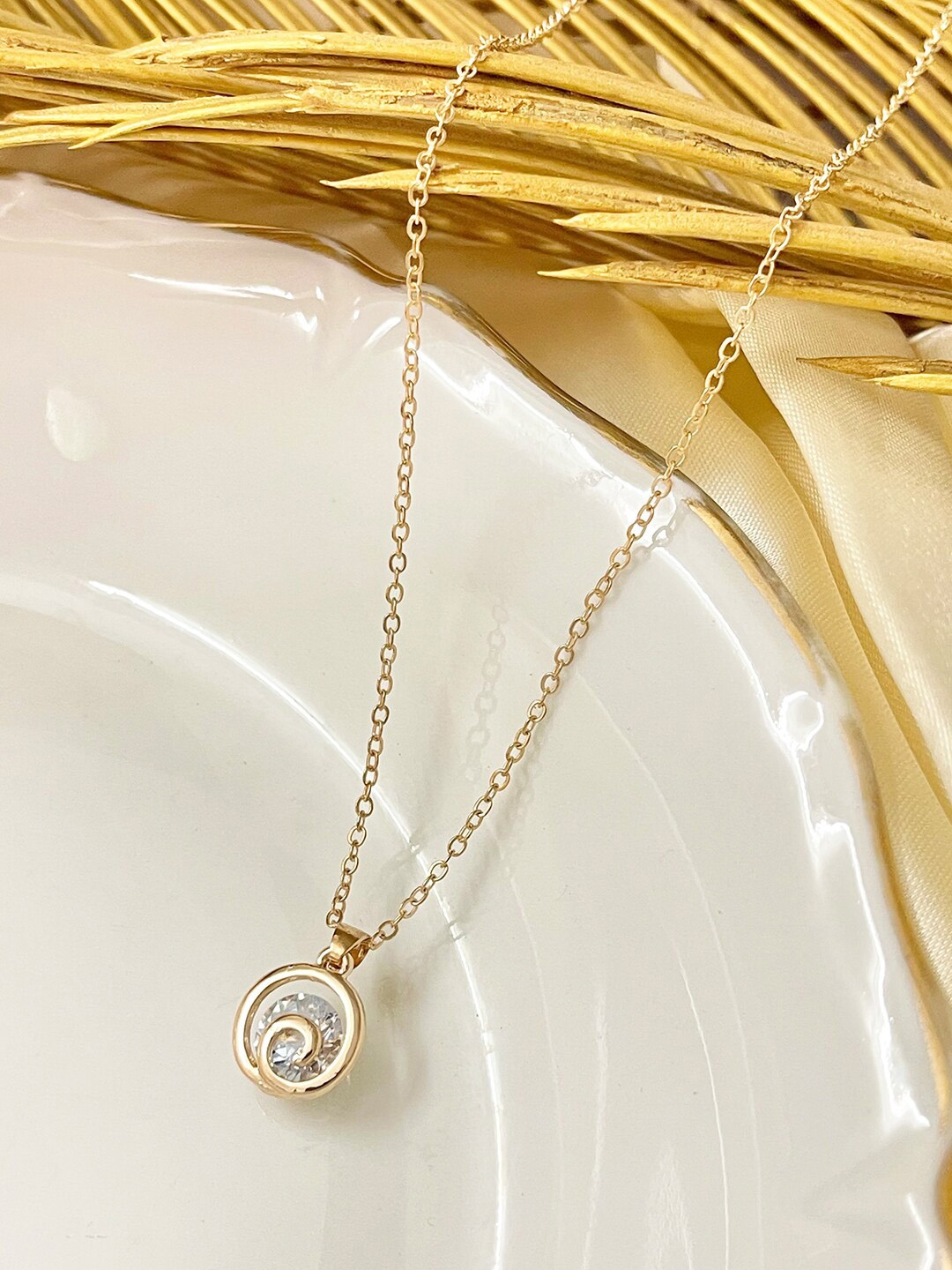 

Ayesha Stone Studded Spiral Pendant With Chain, Gold