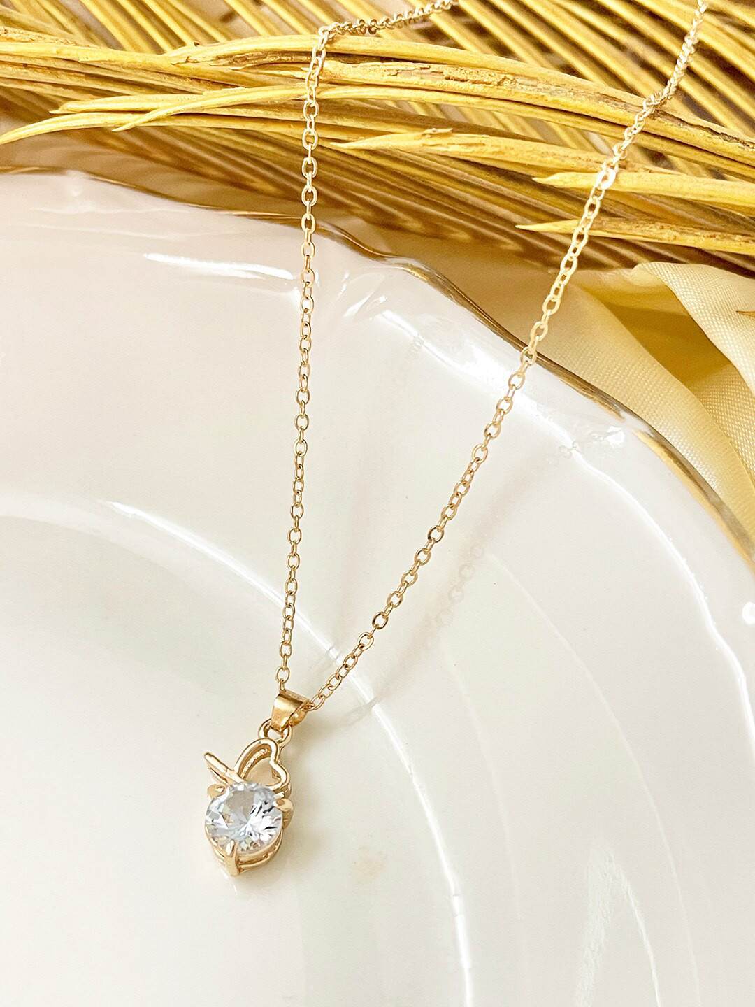 

Ayesha Stone Studded Heart Pendant With Chain, Gold