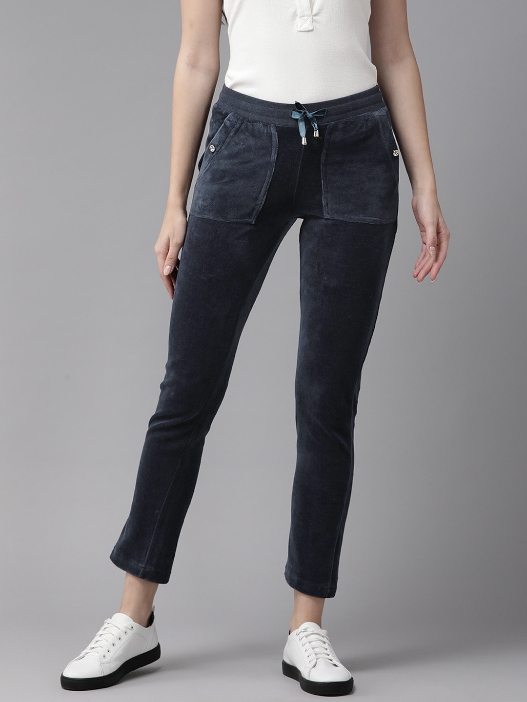 

Cayman Solid Velvet Track Pants, Navy blue