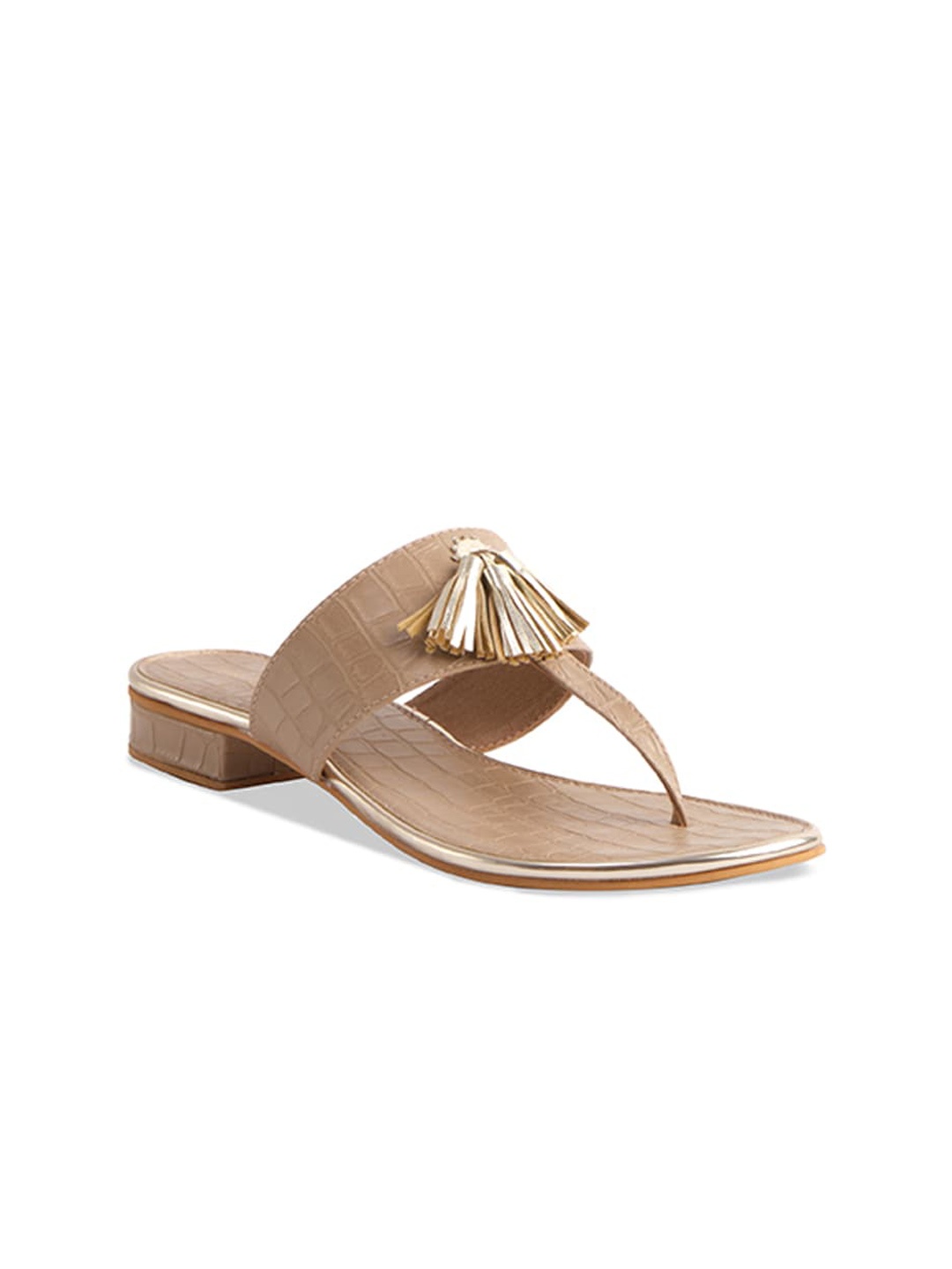 

ERIDANI Elise Textured Tasseled T-Strap Flats, Beige