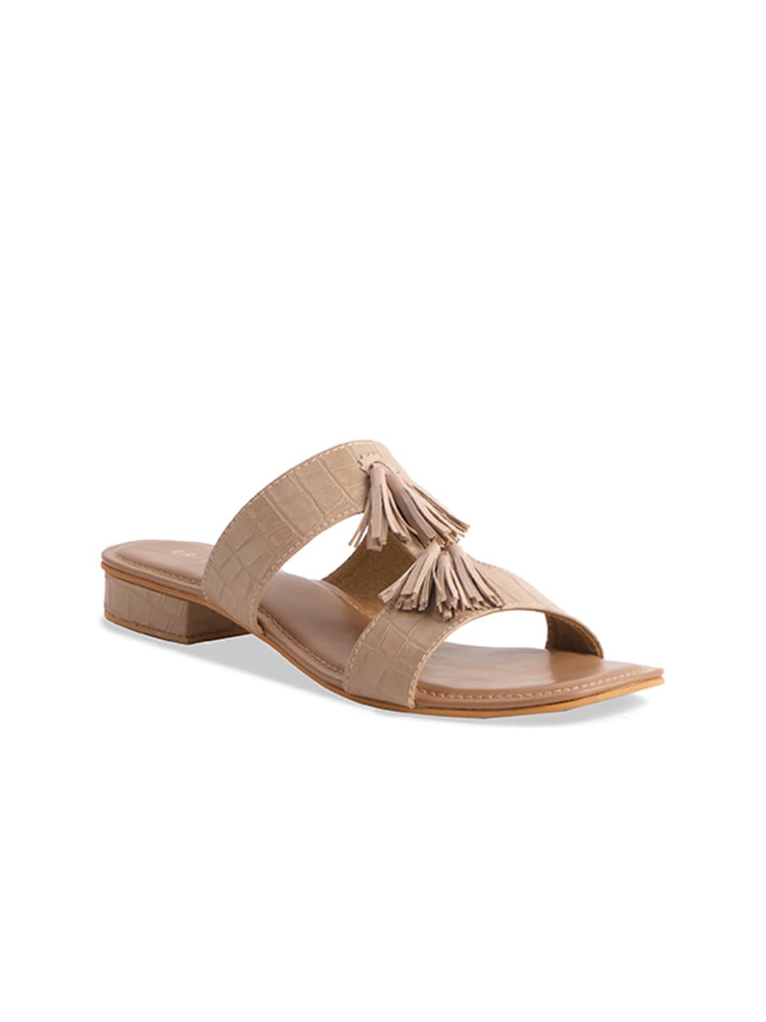 

ERIDANI Blair Textured Open Toe Flats With Tassels, Beige