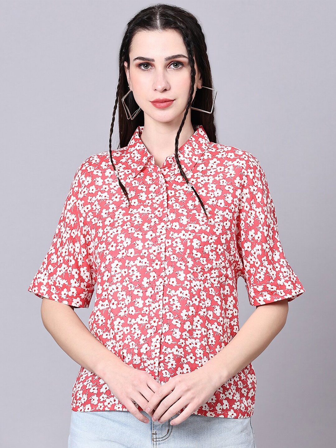 

Pomegal Contemporary Floral Printed Casual Shirt, Pink