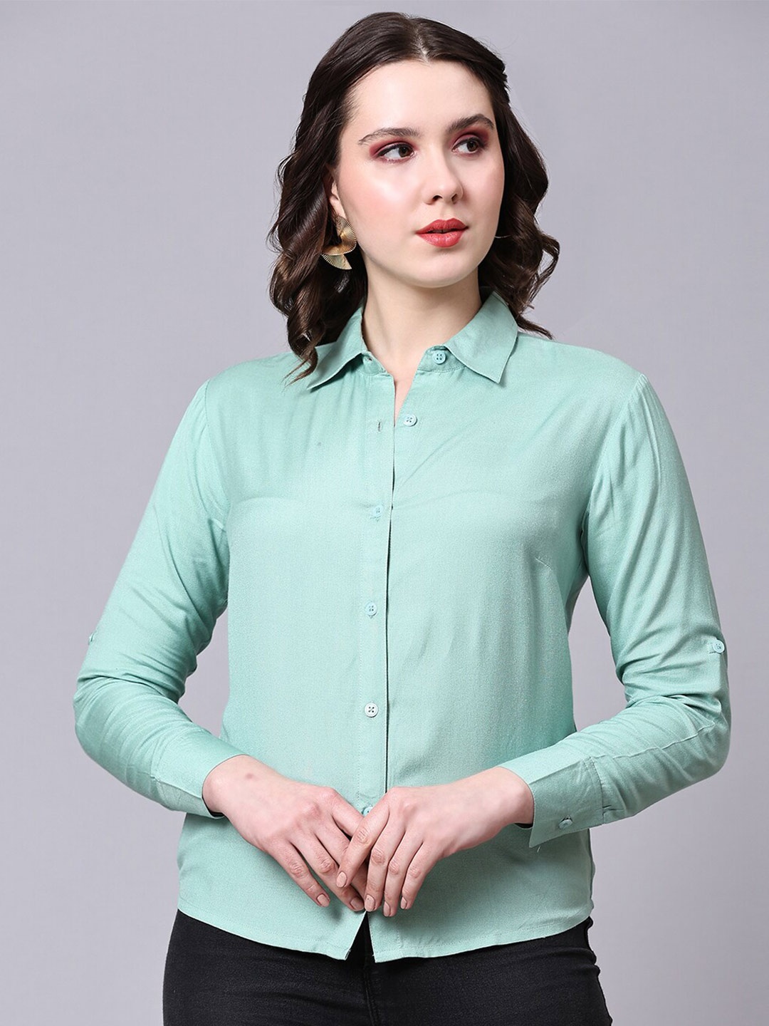 Pomegal Classic Tailored Fit Opaque Formal Shirt, Sea green