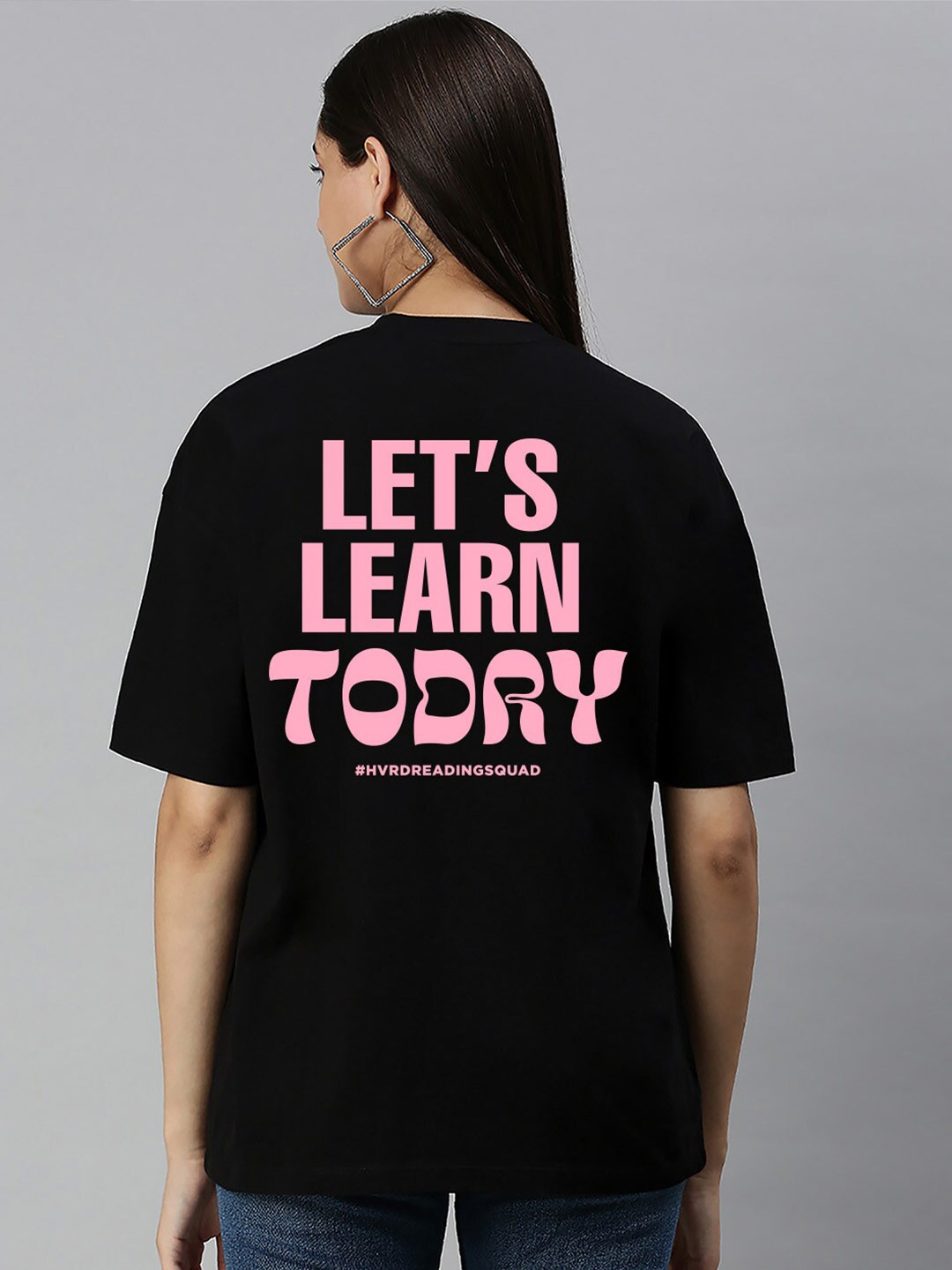 

Harvard Typography Printed Drop-Shoulder Cotton Oversized T-shirt, Black