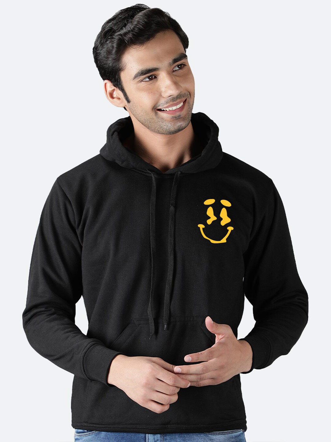 

Mad Over Print Typography Printed Hooded Pullover, Black