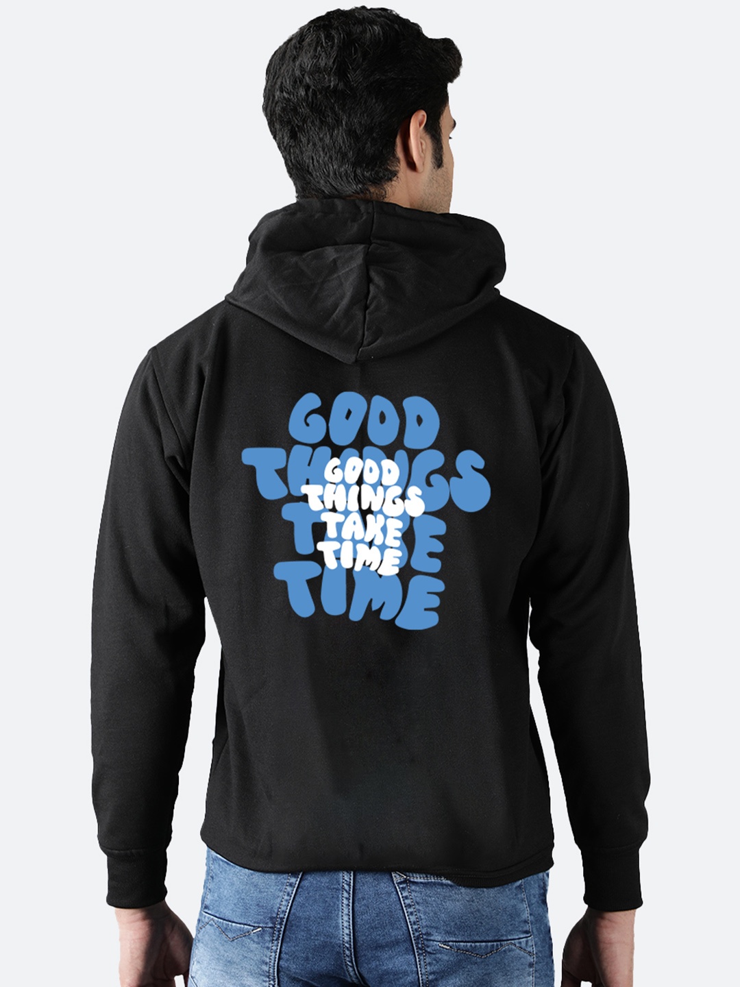

Mad Over Print Typography Printed Hooded Fleece Sweatshirt, Black
