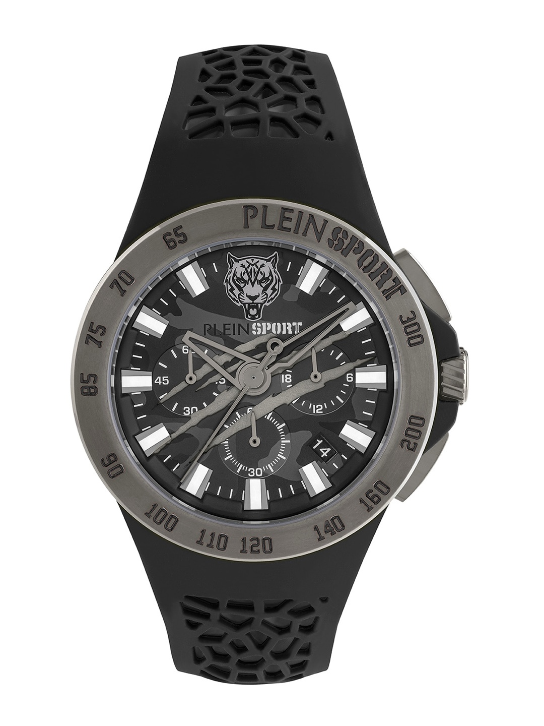 

PLEIN SPORT Men Skeleton Dial & Textured Straps Analogue Chronograph Watch PSABA0123, Black