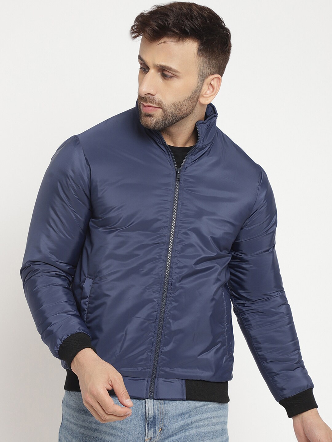 

BETTER THINK Stand Collar Lightweight Bomber Jacket, Navy blue