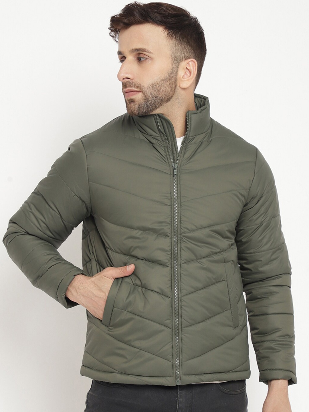 

BETTER THINK Mock Collar Lightweight Puffer Jacket, Olive