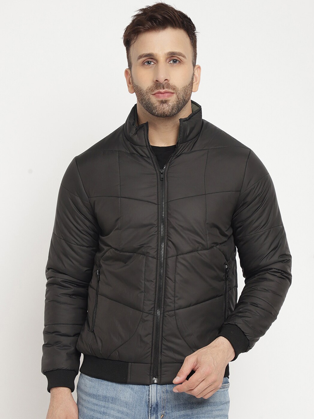 

BETTER THINK Mock Collar Lightweight Bomber Jacket, Black
