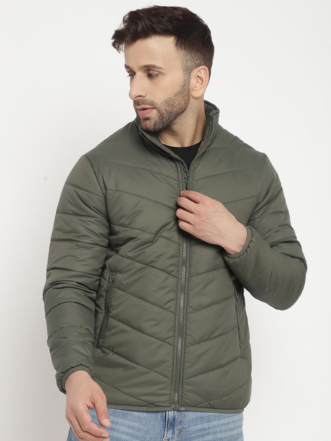 

BETTER THINK Mock Collar Lightweight Puffer Jacket, Olive