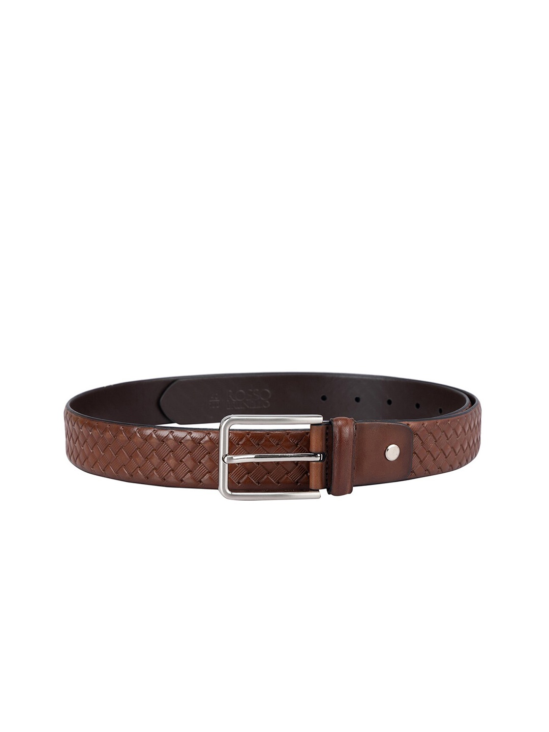 

ROSSO BRUNELLO Men Slim Textured Leather Belt, Brown