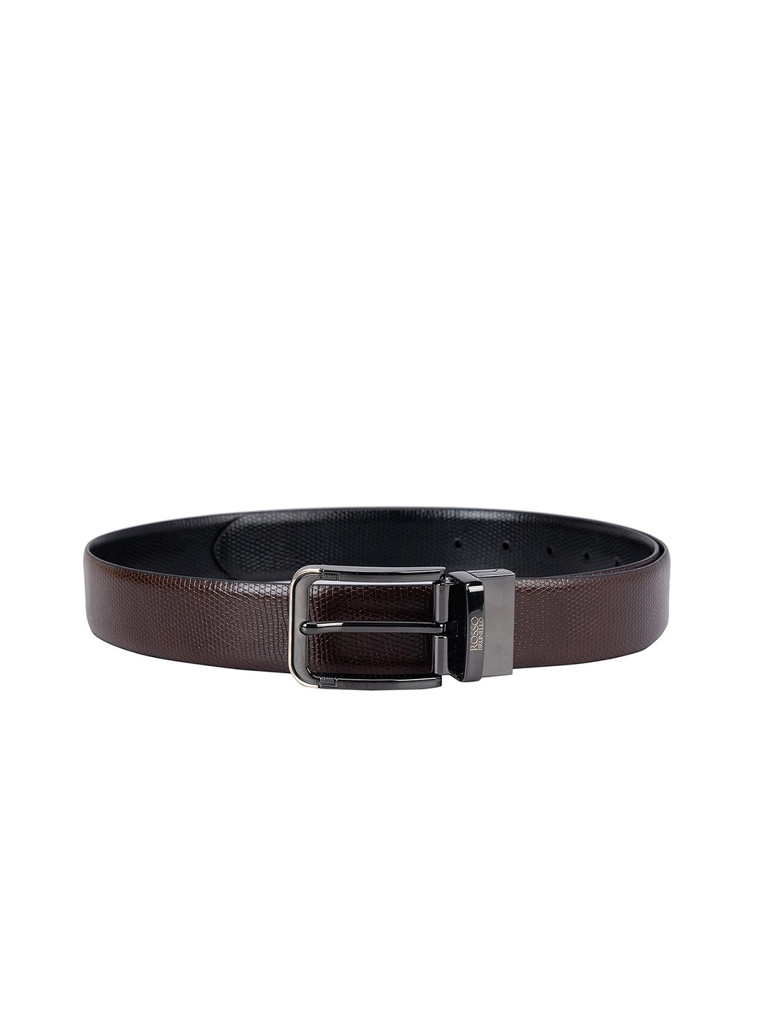 ROSSO BRUNELLO Men Slim Textured Leather Belt, Brown