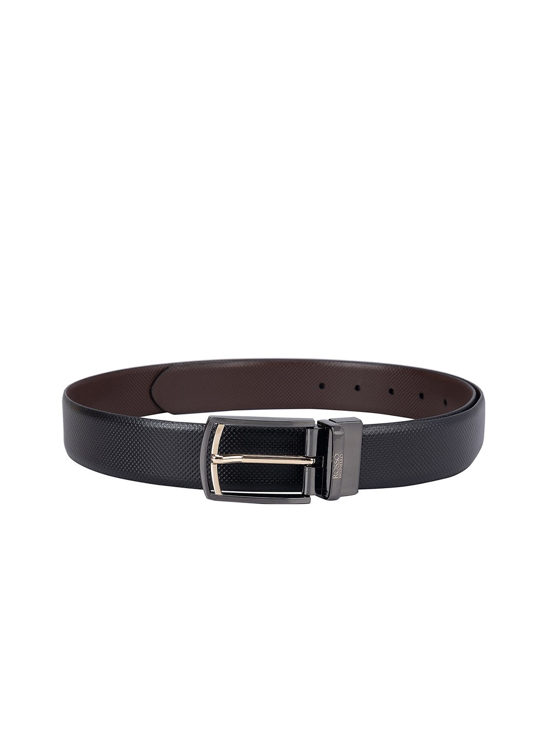 

ROSSO BRUNELLO Men Slim Textured Leather Belt, Black