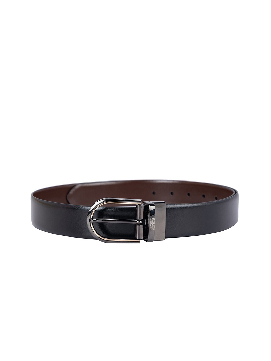

ROSSO BRUNELLO Men Slim Leather Belt, Black