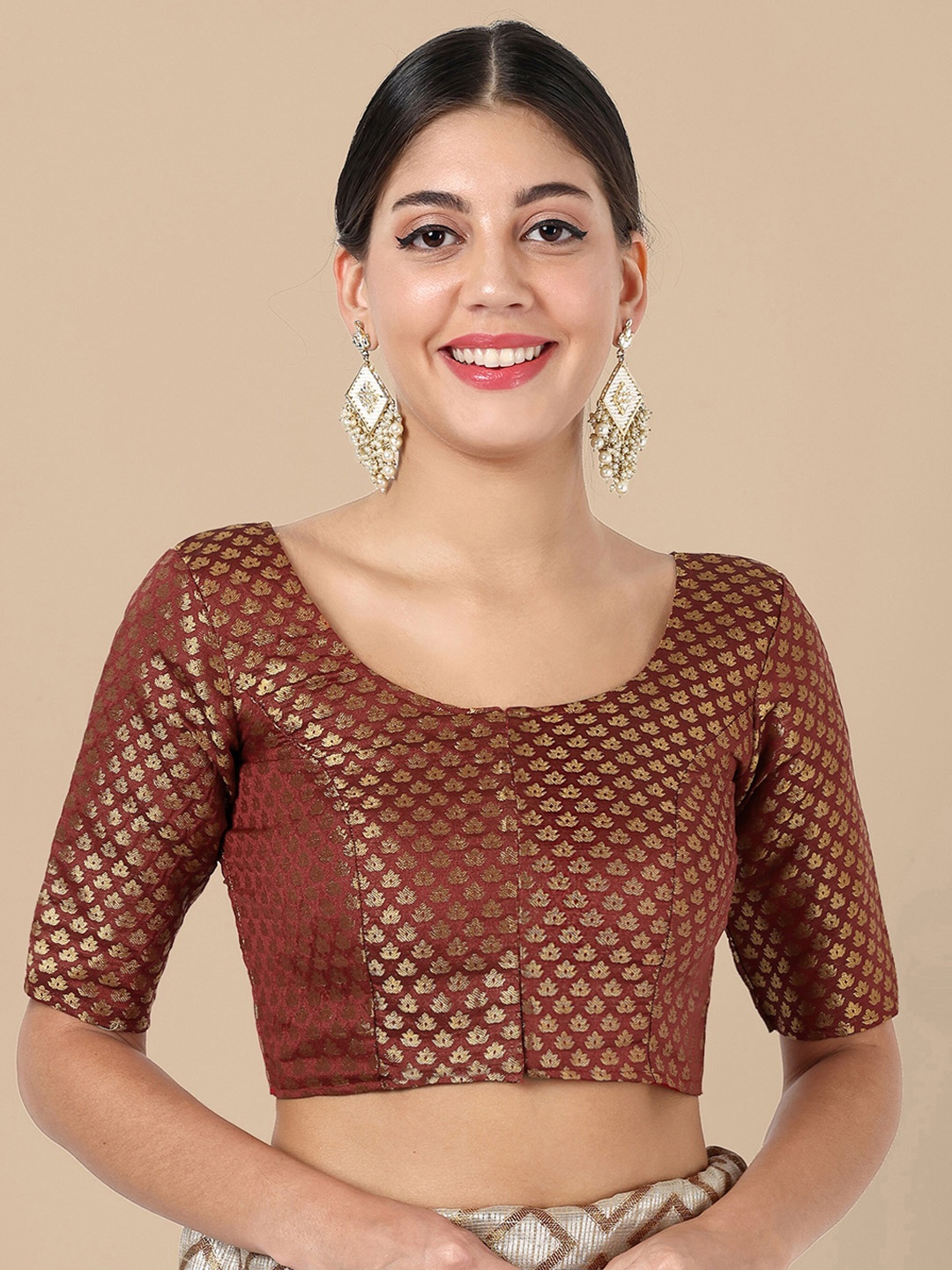 

Vardha Woven Design Brocade Detail Saree Blouse, Maroon