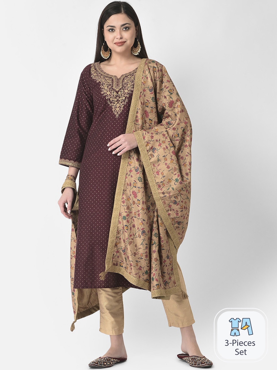 

Span Ethnic Motifs Embroidered Sequinned Cotton Silk Kurta, Purple