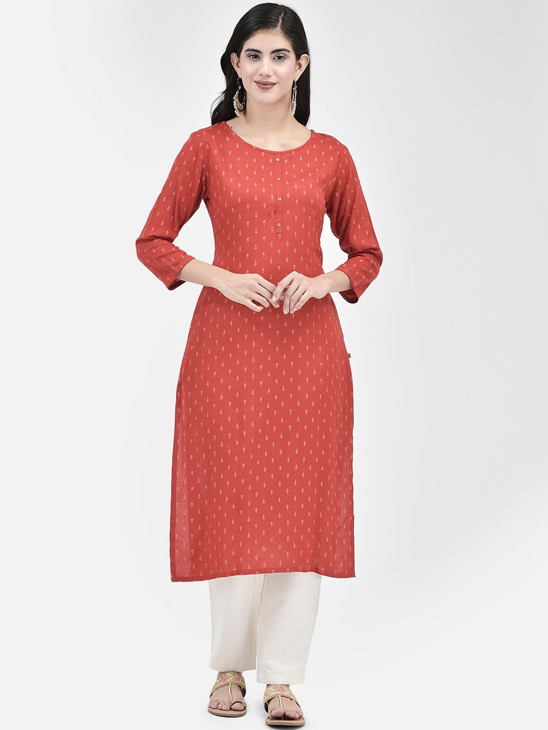 

Span Ethnic Motifs Printed Straight Kurta, Red