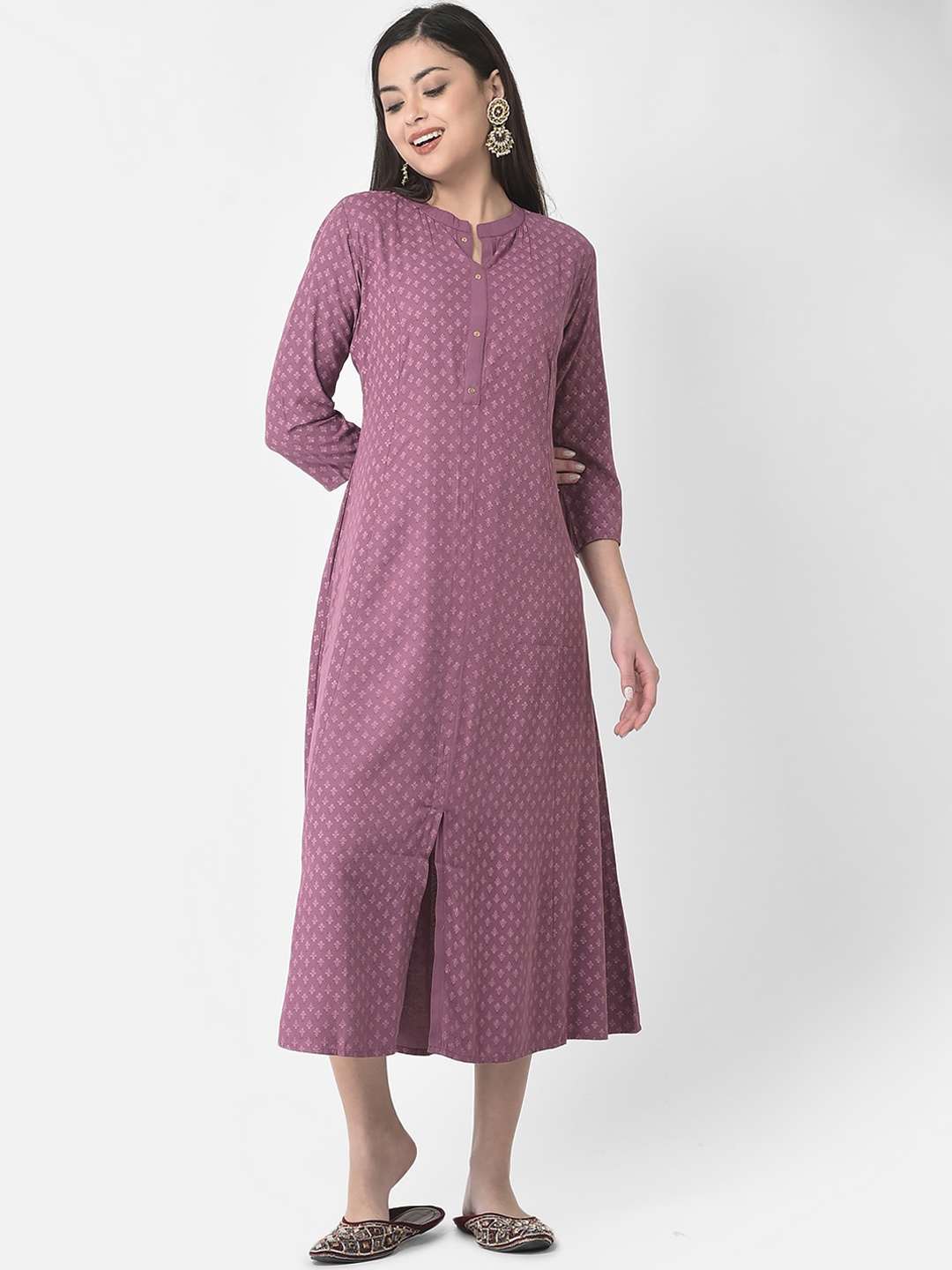 

Span Ethnic Motifs Printed Mandarin Collar A-Line Kurta, Purple