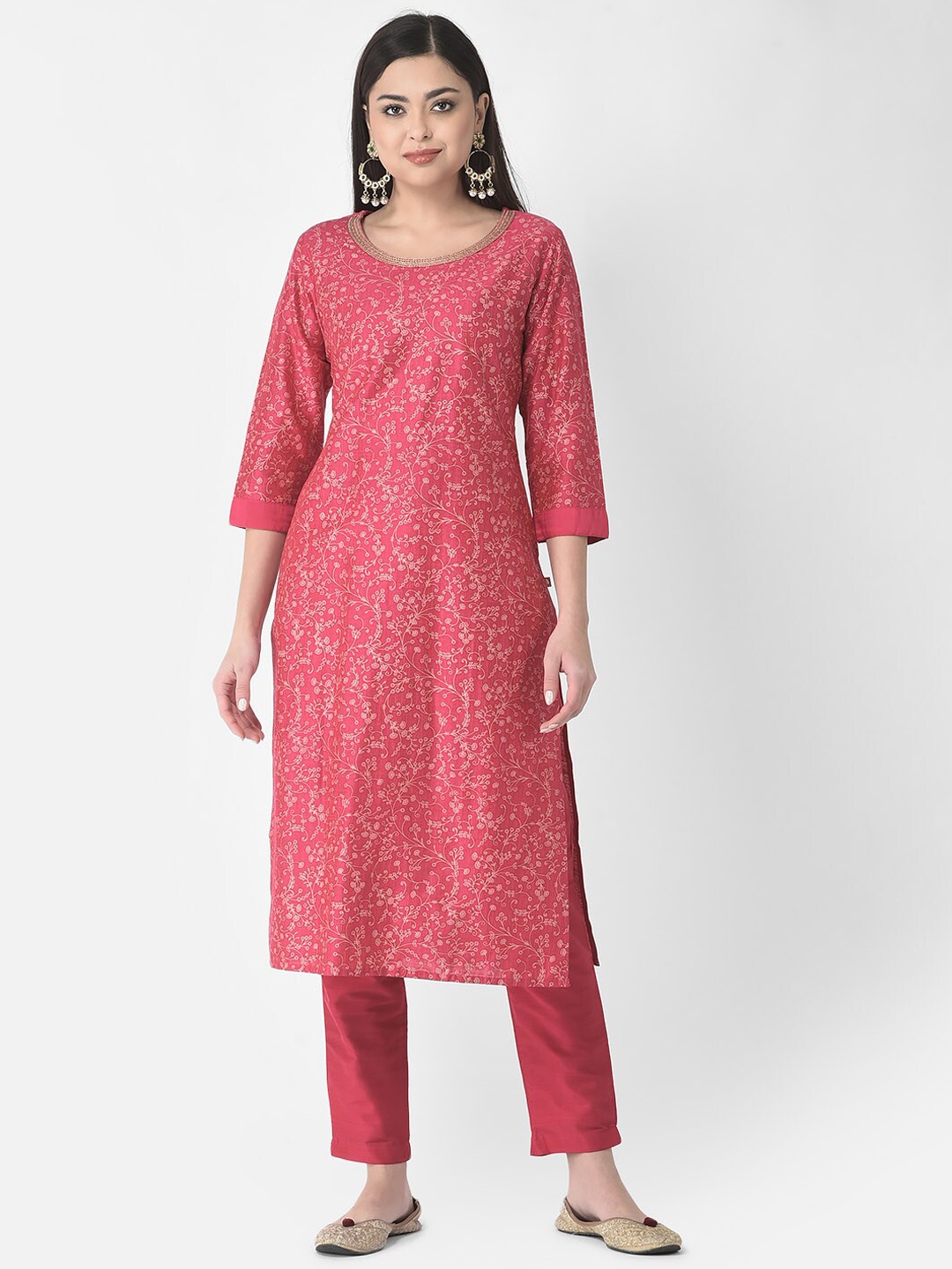 

Span Women Pink Ethnic Motifs Printed Chikankari Kurta