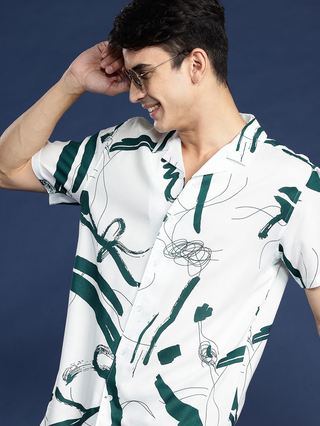 

Mast & Harbour Men Standard Opaque Abstract Printed Cuban Collar Casual Shirt, White