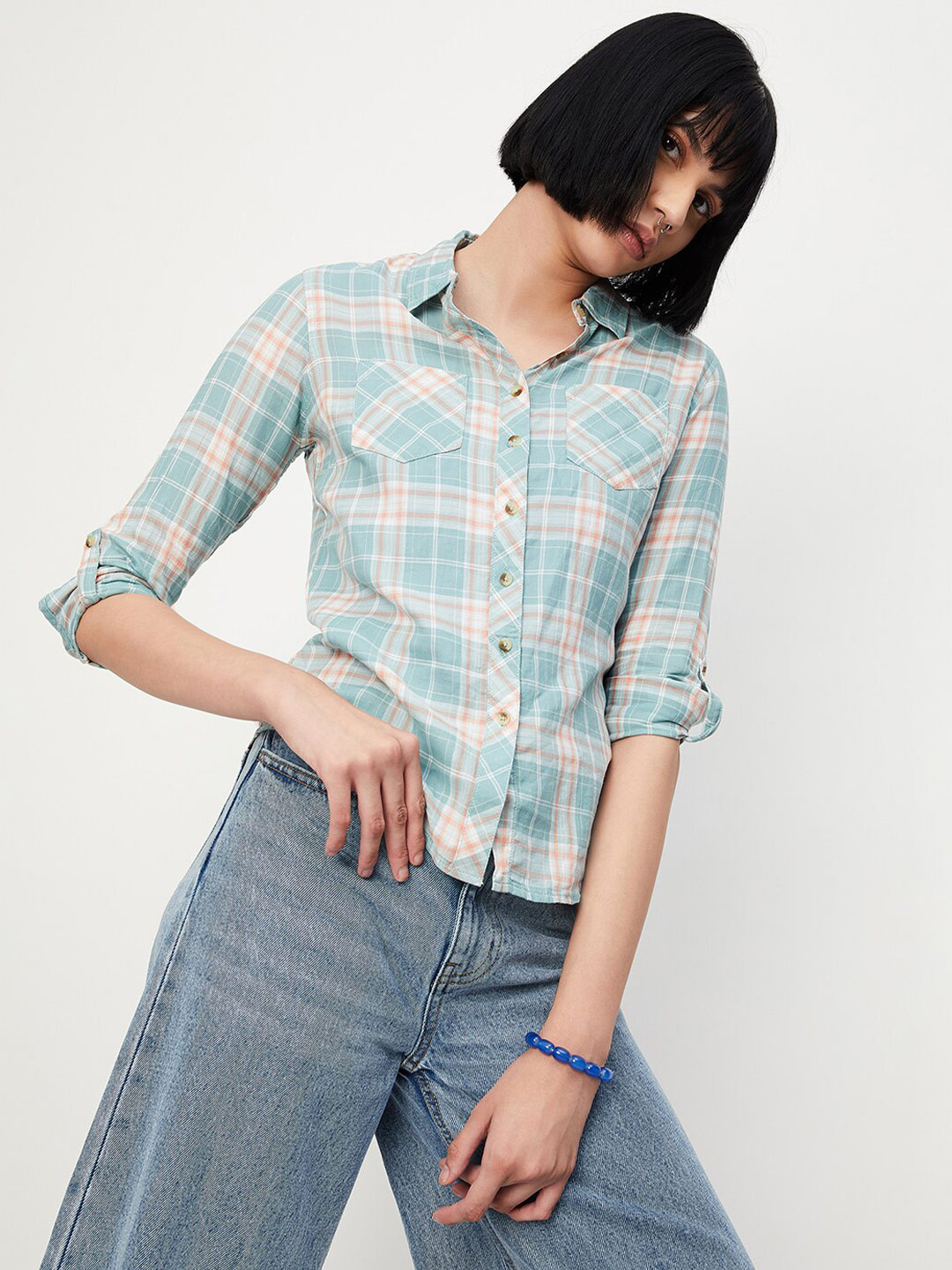 

max Tartan Checked Pure Cotton Shirt, Green