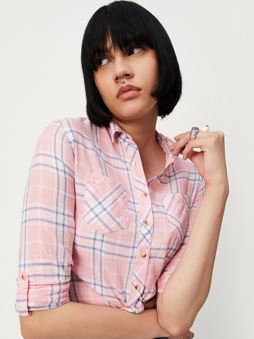 

max Checked Pure Cotton Shirt, Pink