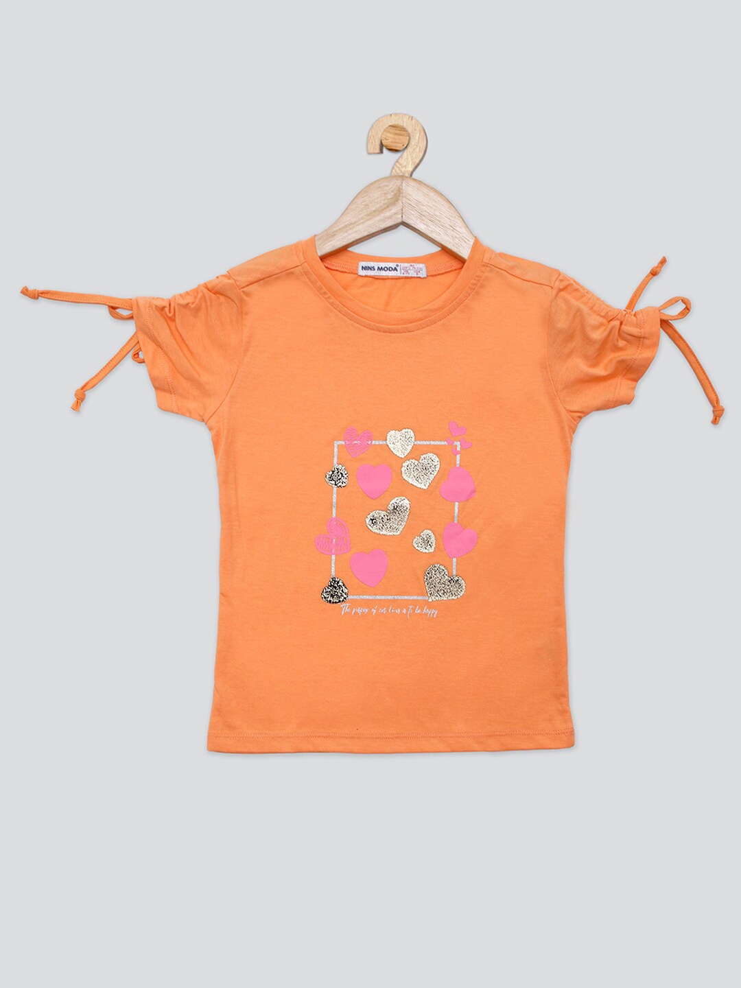 

PAMPOLINA Girls Geometric Printed Tie-Ups Cotton Top, Orange