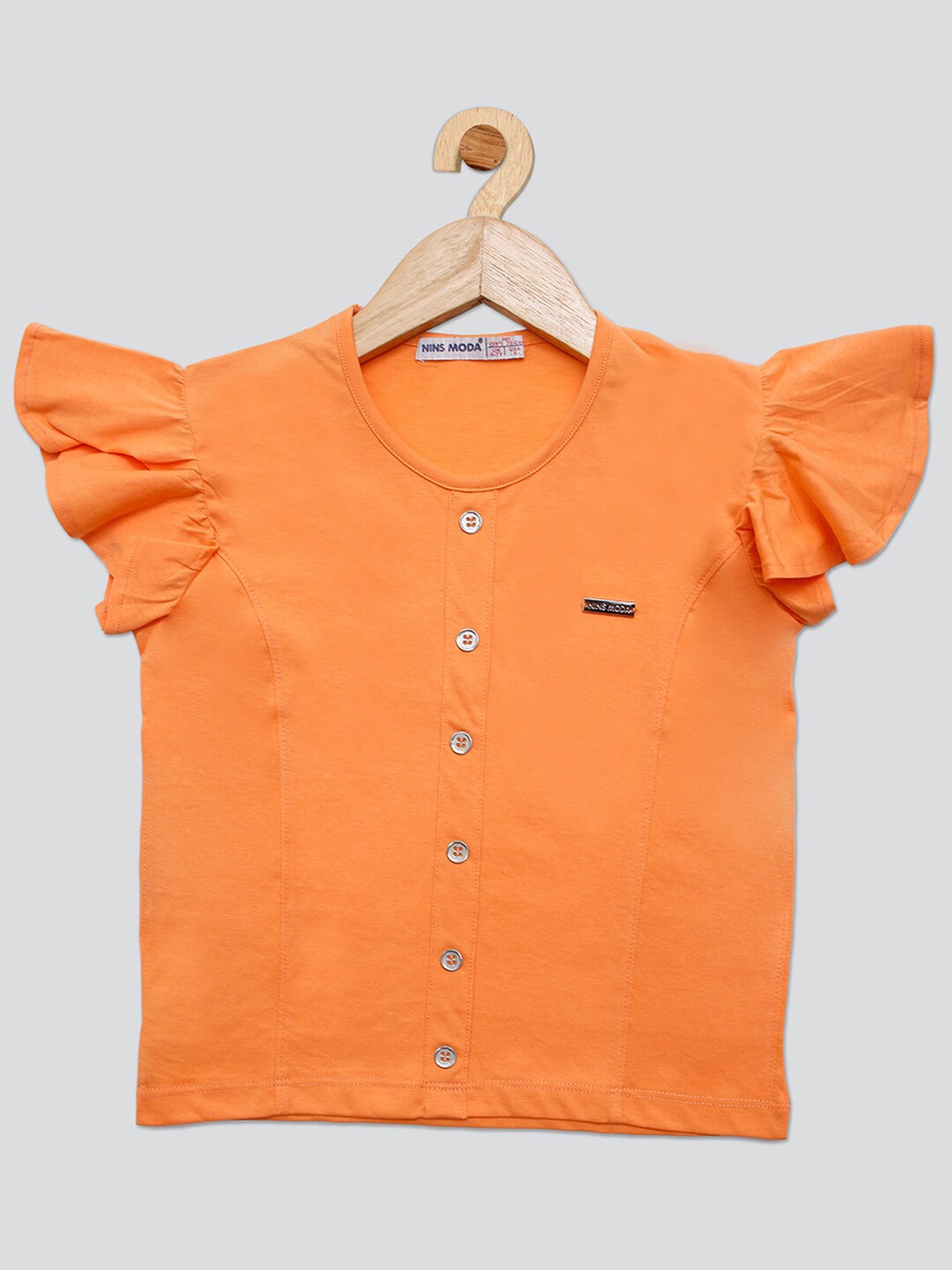 

PAMPOLINA Girls Cotton Flutter Sleeves Shirt Style Top, Orange