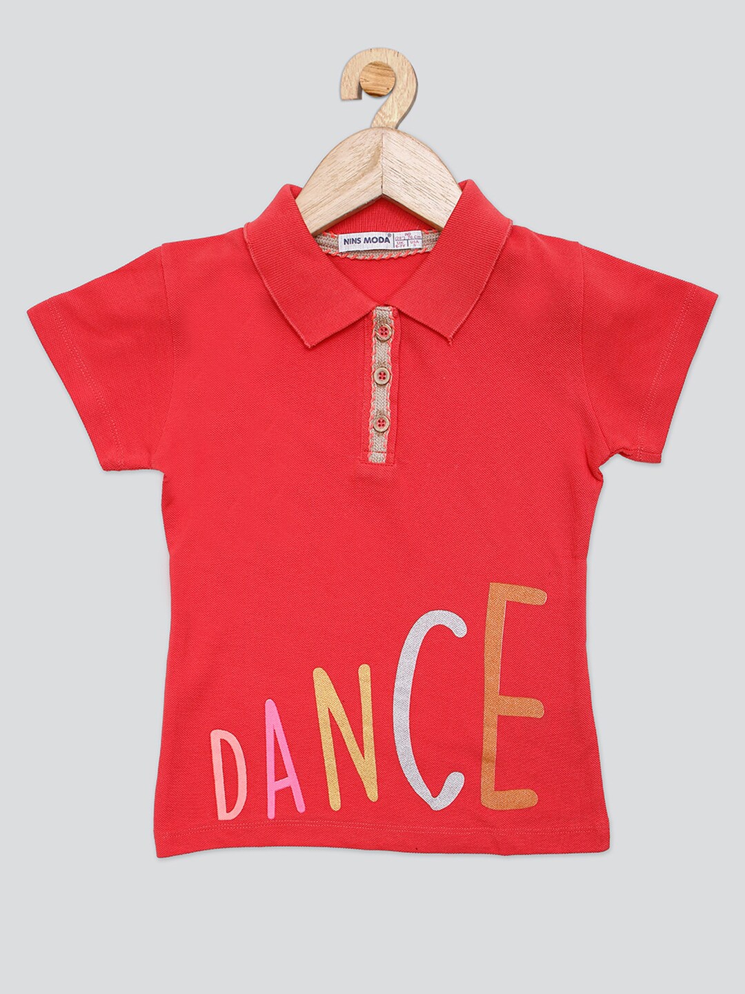 

PAMPOLINA Girls Typography Printed Polo Collar Cotton T-Shirt, Coral