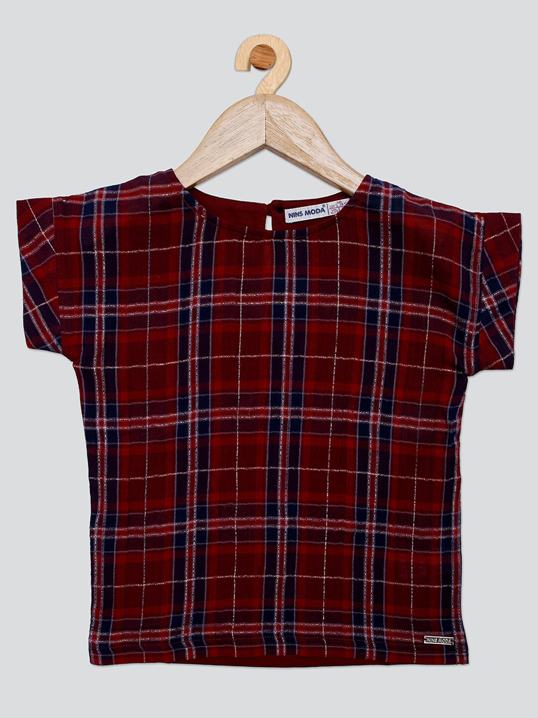 

PAMPOLINA Girls Checked Extended Sleeves Cotton Top, Maroon