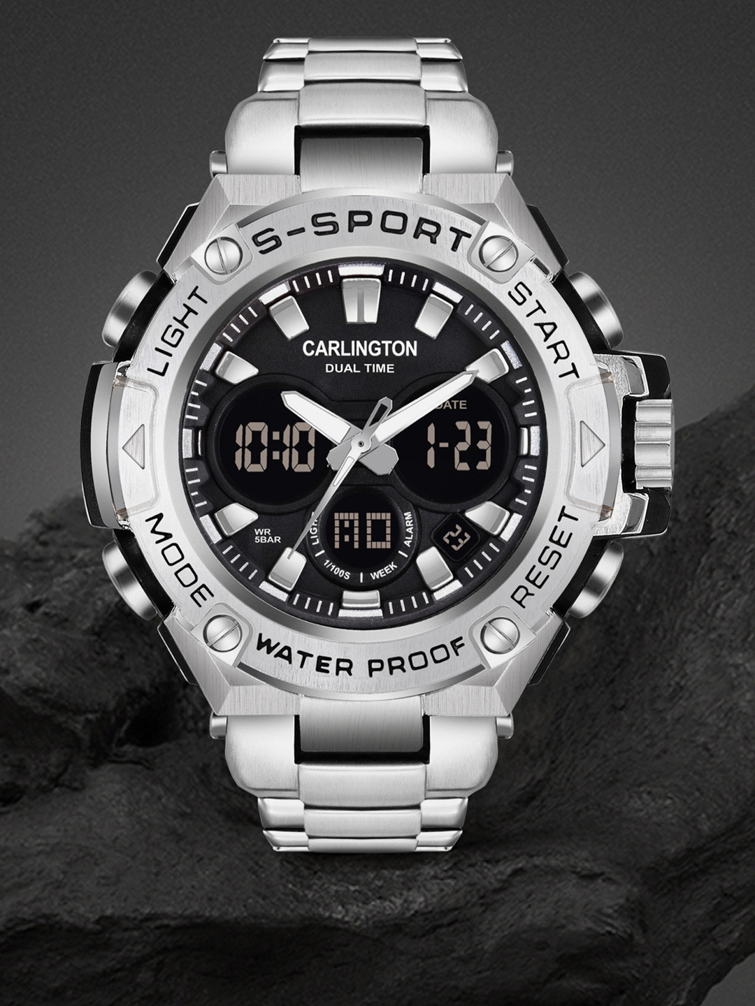 

CARLINGTON Men Stainless Steel Analogue & Digital Watch-CT 9107 Steel, Silver