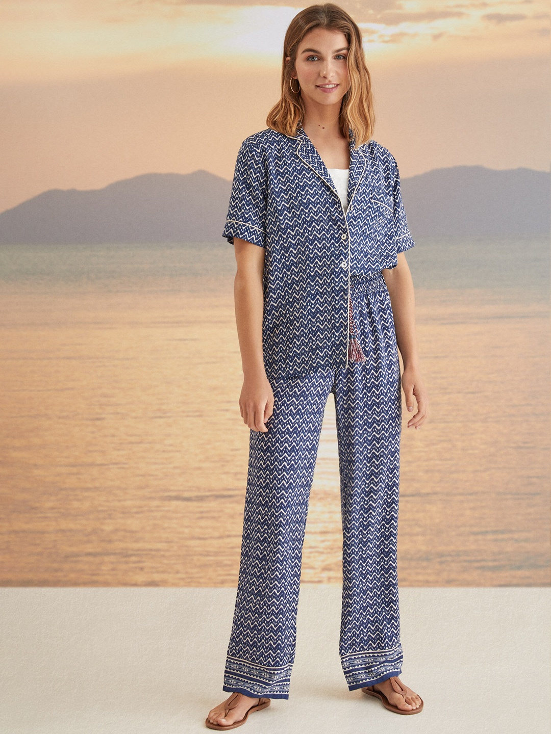 

women'secret Printed Night suit, Blue