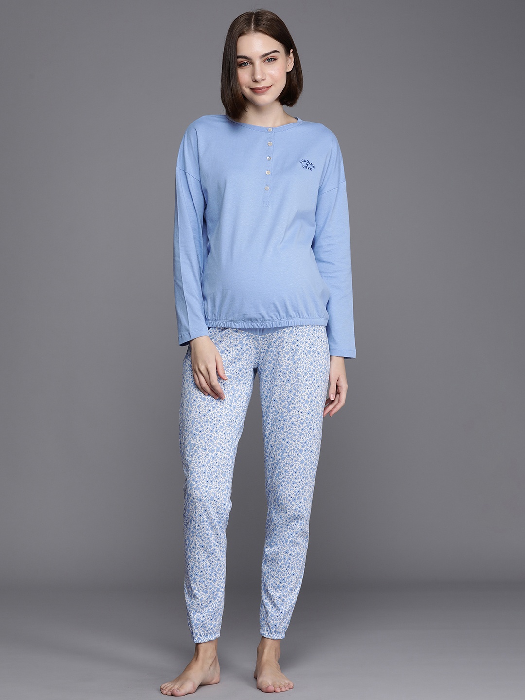 

women'secret Women Pure Cotton Pyjama Set, Blue