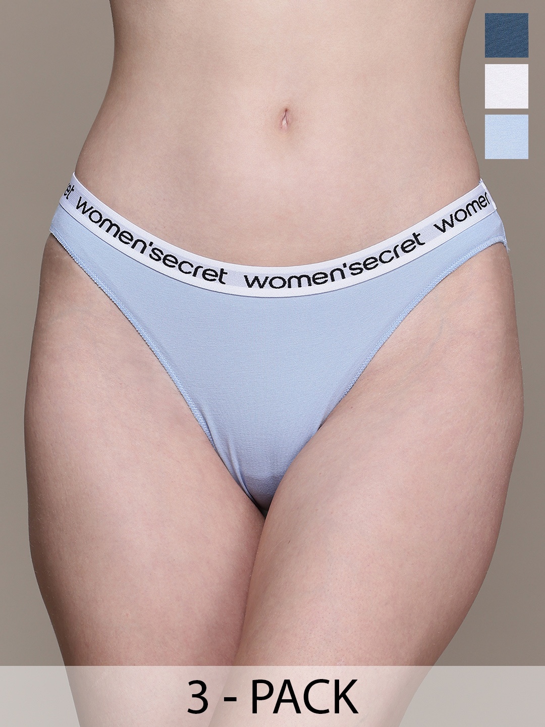 

women'secret Pack of 3 Mid Rise Cotton Bikini Briefs- 4936128-97, White