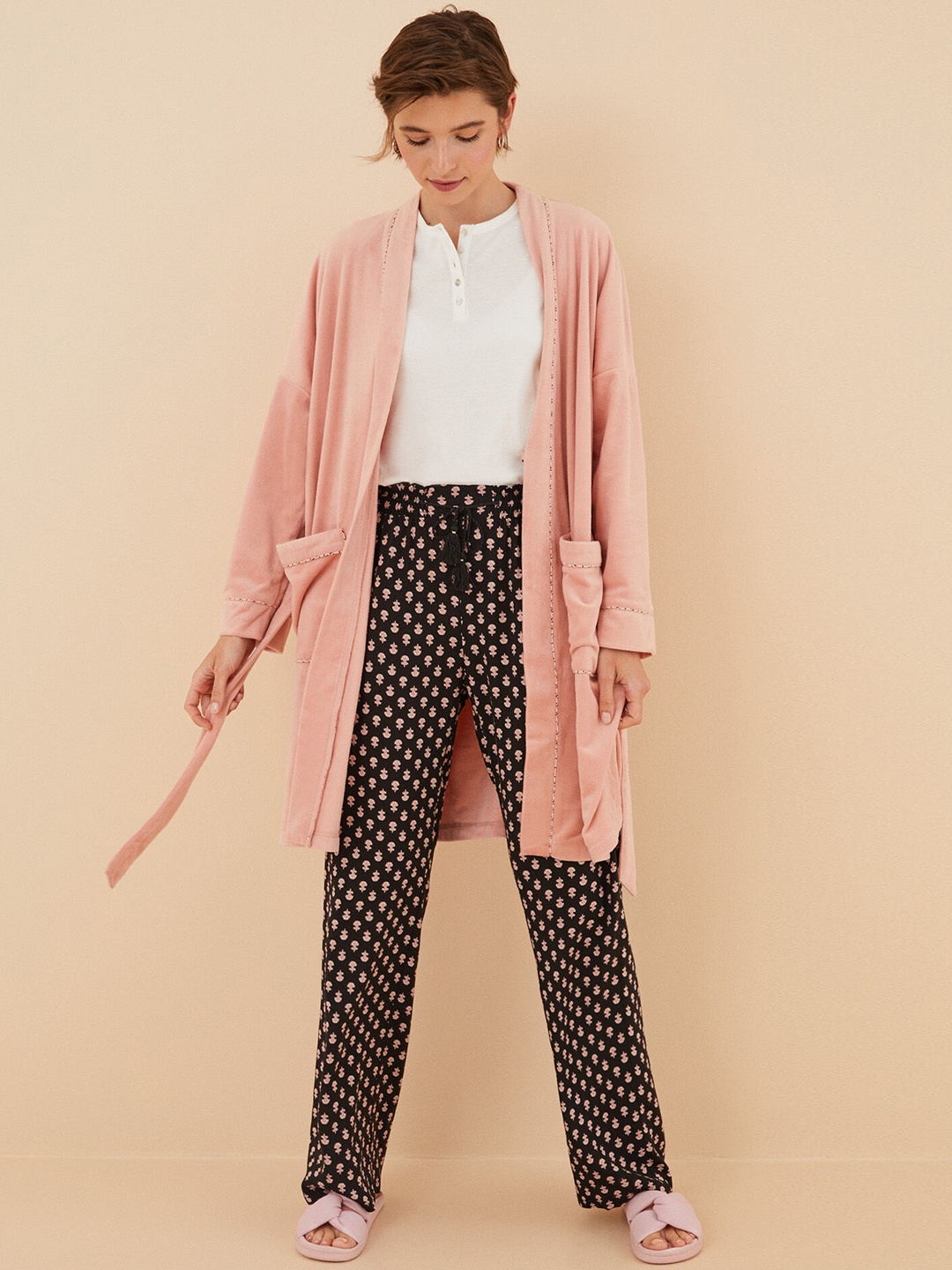 

women'secret Solid Robe With Belt, Pink
