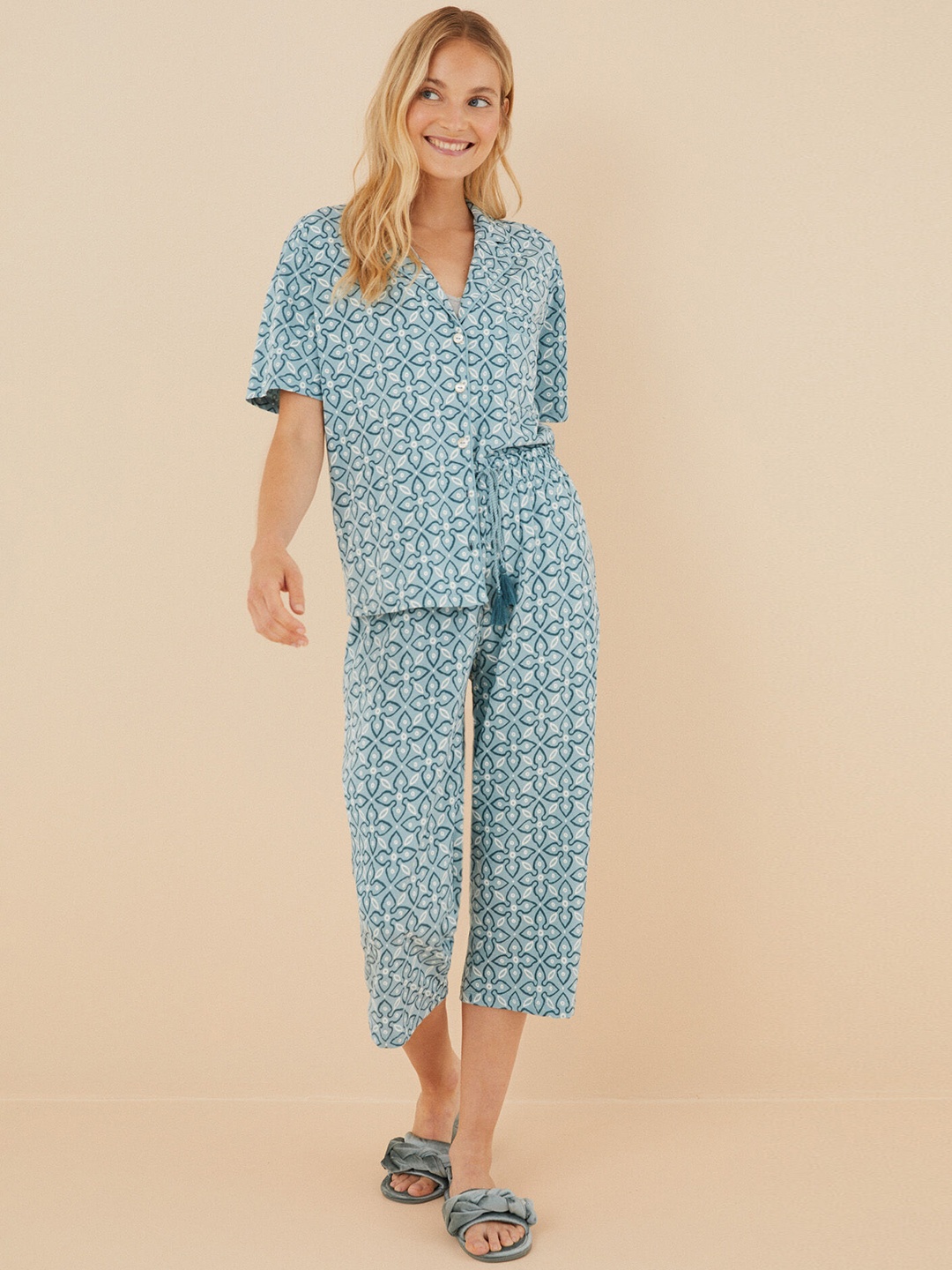 

women'secret Printed Night suit, Blue