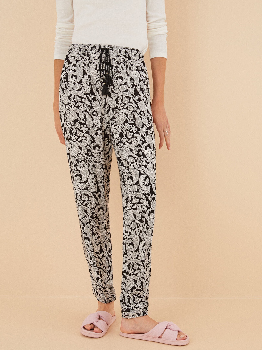 

women'secret Women Printed Lounge Pants, Black