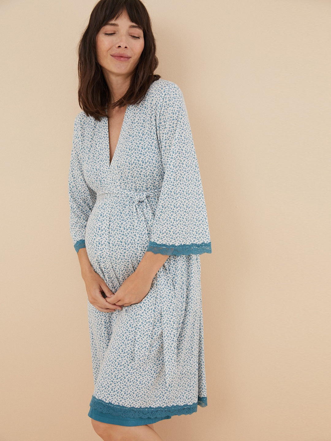 

women'secret Printed Maternity Robe, Blue