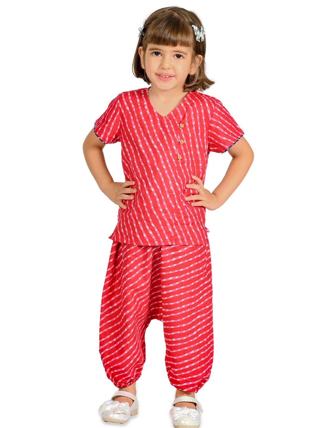 

Tiny Bunnies Girls Striped Pure Cotton Top With Trousers, Pink