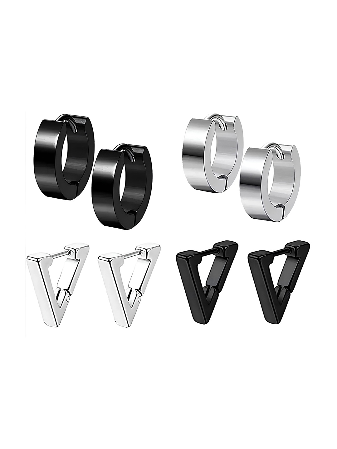 

KARISHMA KREATIONS Men Set Of 4 Stainless Steel Contemporary Hoop Earrings, Silver